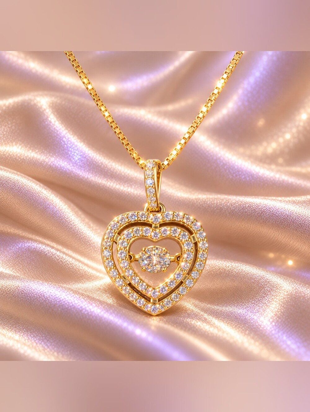 925 Sterling Silver - 14k Gold Vermeil .7CT Genuine Moissanite Dancing Necklace